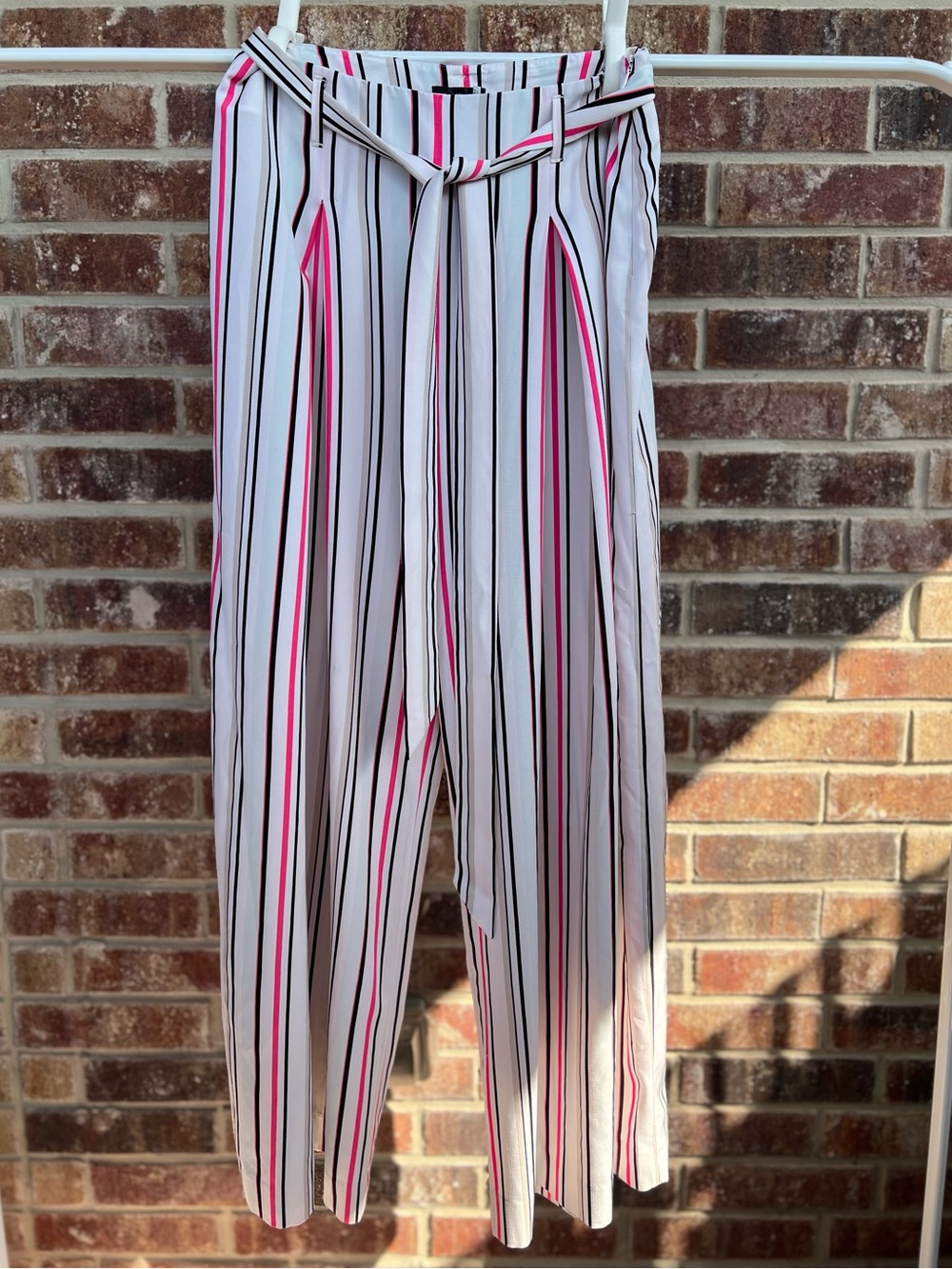 White House Black Market Pink Black Striped Tie Waist Wide Leg Pants Size 6